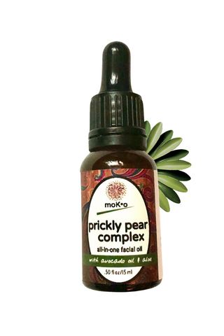 Prickly Pear Complex by Moko Organics with added avocado oil and aloe for luminous skin.