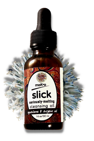 Moko Organics' original Slick multi-tasking serum. Effective oil cleanser and thick and rich moisturizer in one. Seven organically-infused oils to dissolve dirt, grim and make-up like a champ - and seal the deal after using serums for an overnight moisture mask miracle. Ten Dollars.