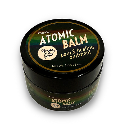 Atomic Balm can arguably be the best muscle rub and healing balm on earth. Powerful herbal infusion with calendula, arnica, comfrey root, skullcap, wormwood, wintergreen, menthol, cayenne and a ton more amazing ingredients infused in one small jar. A little goes a long way!