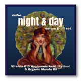 Moko's Night and Day Serum Kit with Retinol, Vitamin C serums with magical Marula OIl.