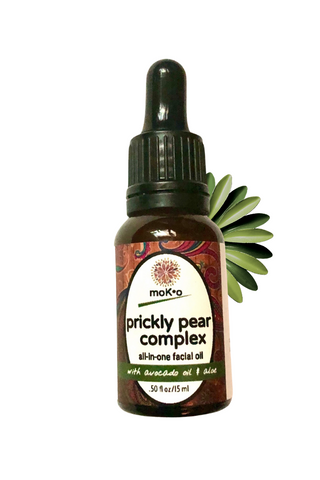 Prickly Pear Complex by Moko Organics with added avocado oil and aloe for luminous skin. 
