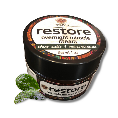 Restore overnight miracle moisturizing cream with stem cells and niacinamide. Moko Organics. 