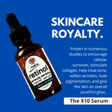 Retinol is proven in numerous studies to encourage cellular turnover, stimulate collagen, help treat acne, soften  wrinkles, fade pigmentation and give skin an overall youthful glow.  Shop Moko Organics $10 Serum for quality skincare for ten bucks. 